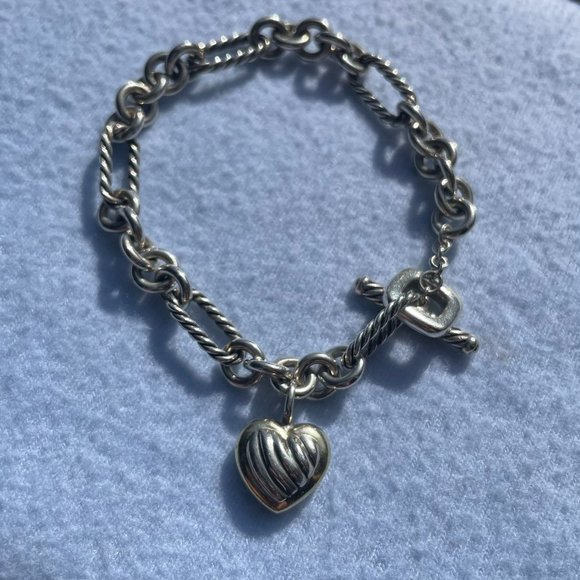 David Yurman 18K Gold Sterling Silver Heart Charm Bracelet - Picture 2 of 7